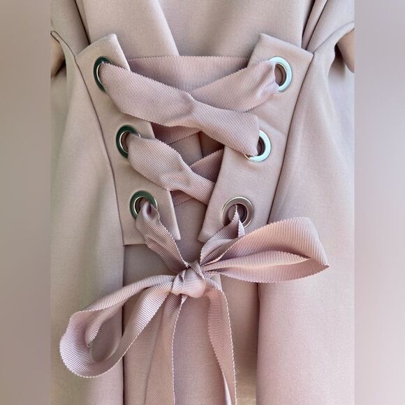 EXPRESS Light Pink Capped Short Sleeve Dressy Top Corset  Waist Blouse Size XS - Picture 6 of 10